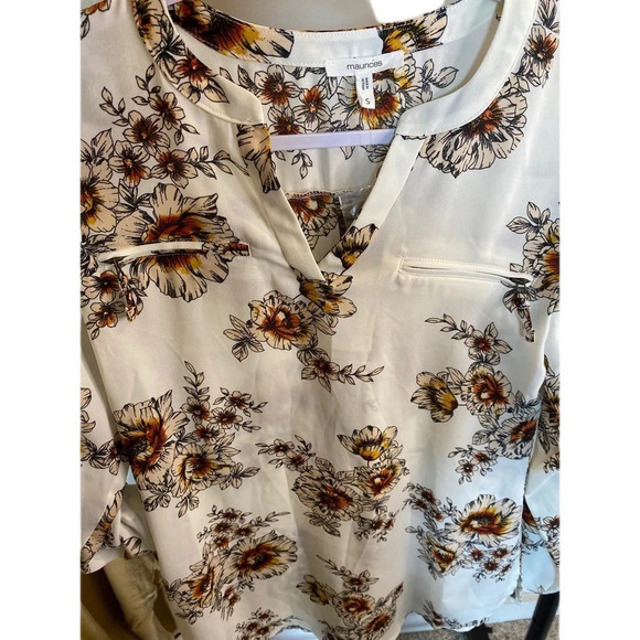 Maurices Women's Small Cream and Orange Fall Floral Blouse- NWT - Picture 10 of 11